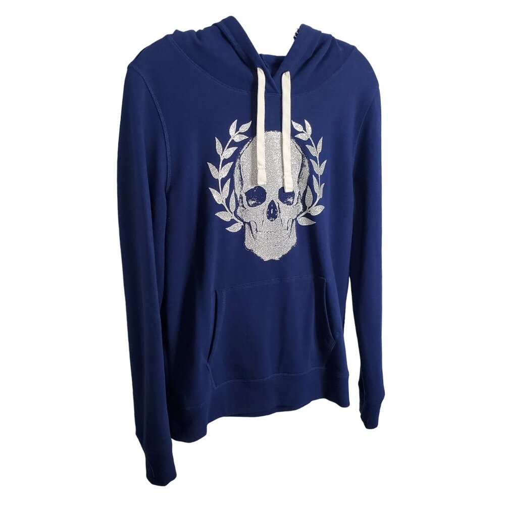 Love Express Women M Sweatshirt Hoodie Skull Graphic Glitter Laurel Wreath Cozy - Picture 1 of 7